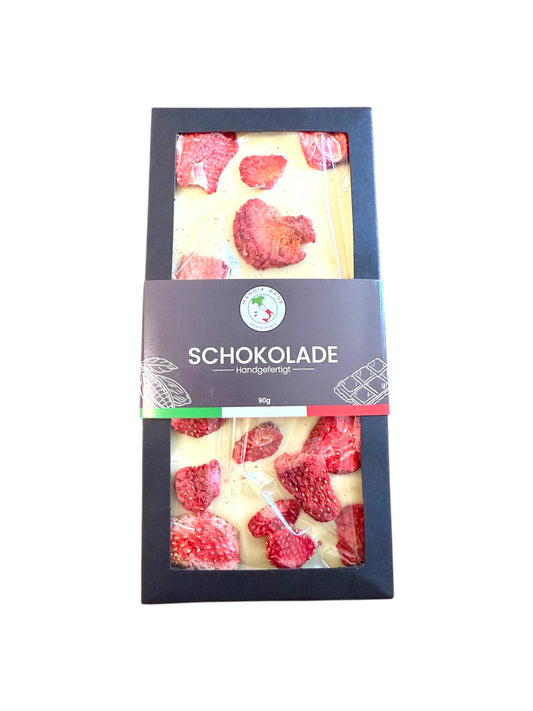 Mangia Bene Schokolade Weiß mit Erdbeere Handgefertigt 90g
